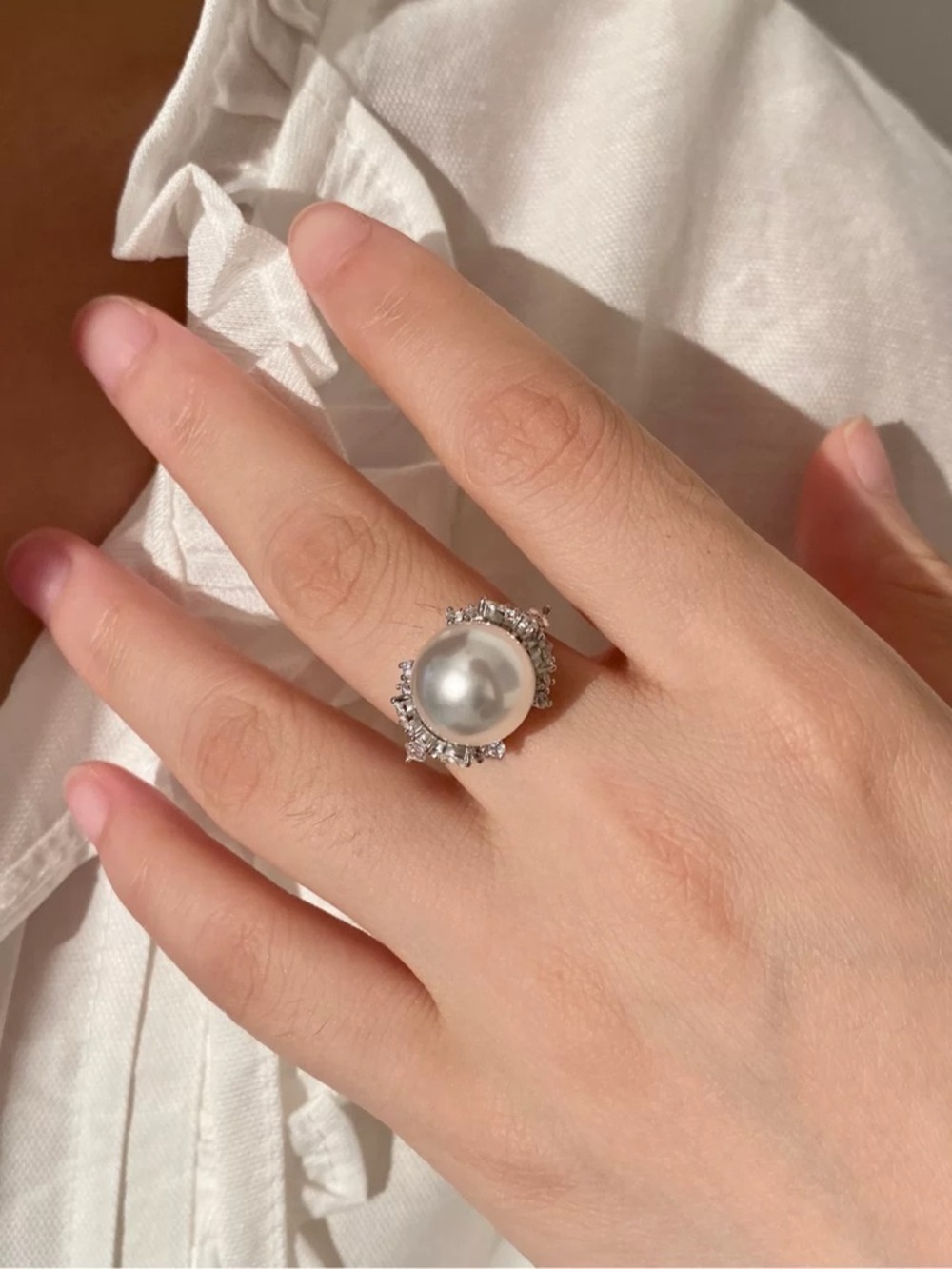 12mm Crystal-Core Simulated South Sea Pearl Ring | 925 Silver | Gift Box